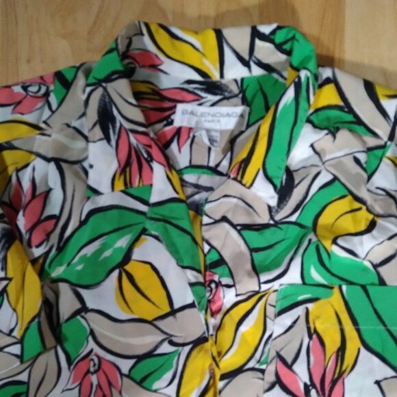 Vintage Balenciaga Floral Pattern Polyester Hawaiian Shirt - Picture 1 of 7